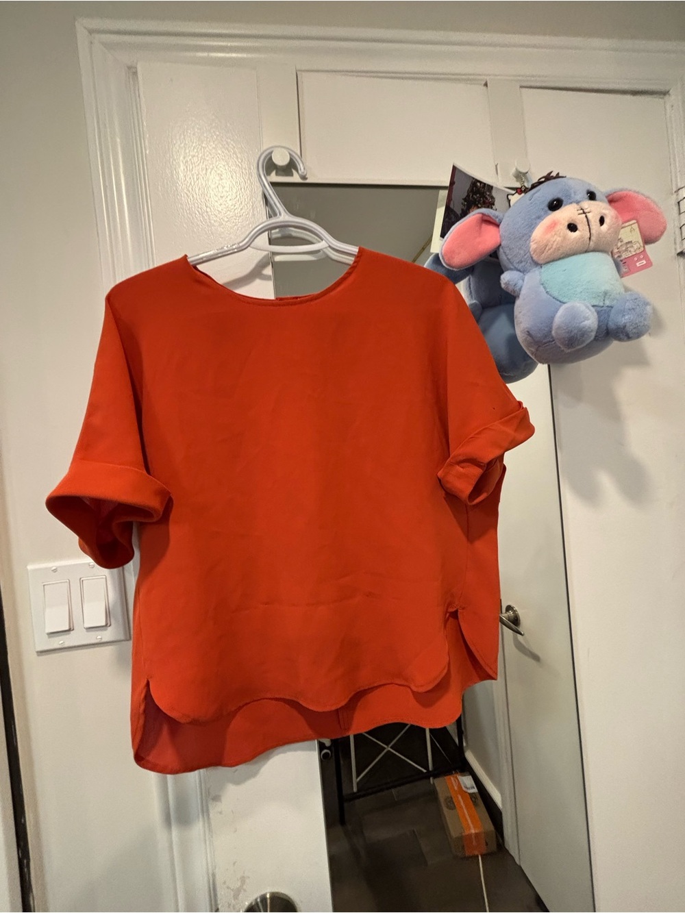 Uniqlo Orange Short-Sleeve Scalloped Hem Blouse